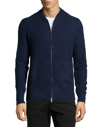 AG Adriano Goldschmied Ribbed Zip Front Cardigan Navy