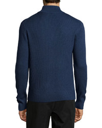 Neiman Marcus Ribbed Zip Front Sweater Cosmos