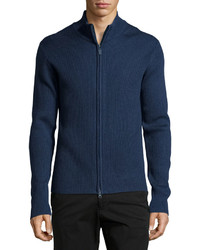 Neiman Marcus Ribbed Zip Front Sweater Cosmos