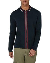 Topman Stripe Knit Zip Front Harrington Sweatshirt