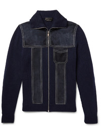 Prada Suede Panelled Wool And Cashmere Blend Zip Up Sweater