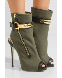 Giuseppe Zanotti Roxie Leather Trimmed Canvas Ankle Boots Army Green