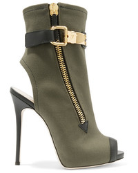 Giuseppe Zanotti Roxie Leather Trimmed Canvas Ankle Boots Army Green