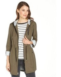 Laundry by Shelli Segal Olive Green Zip Front 34 Length Anorak Jacket