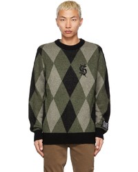 Olive Argyle Crew-neck Sweater