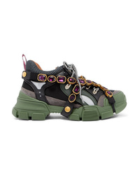 Gucci Flashtrek Embellished Logo Embossed Mesh Leather And Suede Sneakers