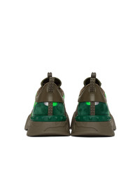 Valentino Green And Silver Garavani Camo Rockrunner Sneakers