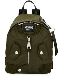 Moschino Biker Fabric Zip Backpack Dark Green