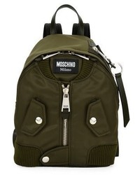 Moschino Biker Fabric Zip Backpack Dark Green
