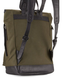 Cole Haan Leather Trim Canvas Messenger Backpack Olive
