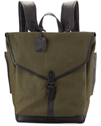 Cole Haan Leather Trim Canvas Messenger Backpack Olive