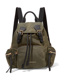 Burberry Small Leather Trimmed Gabardine Backpack Green
