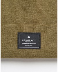 Asos Patch Beanie In Olive