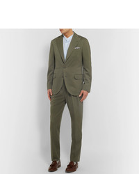 Brunello Cucinelli Army Green Wool And Cotton Blend Twill Suit Jacket