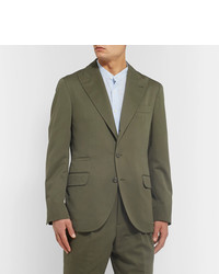 Brunello Cucinelli Army Green Wool And Cotton Blend Twill Suit Jacket