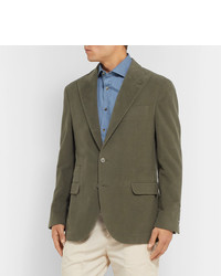 Brunello Cucinelli Dark Sage Unstructured Cotton And Cashmere Blend Suit Jacket