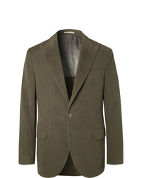 Brunello Cucinelli Dark Sage Unstructured Cotton And Cashmere Blend Suit Jacket