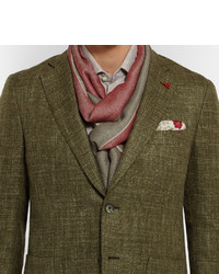 Isaia Green Silk Linen Cashmere And Wool Blend Blazer
