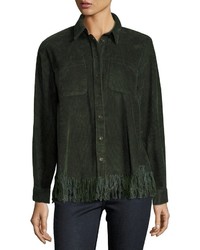 Moon River Frayed Hem Button Front Corduroy Top
