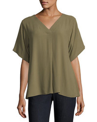 Eileen Fisher Short Sleeve V Neck Crepe Blouse Petite