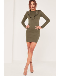 Missguided Khaki Frill Front Bodycon Dress