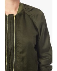 7 For All Mankind Crop Double Zip Bomber Jacket In Olive Night
