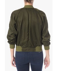 7 For All Mankind Crop Double Zip Bomber Jacket In Olive Night