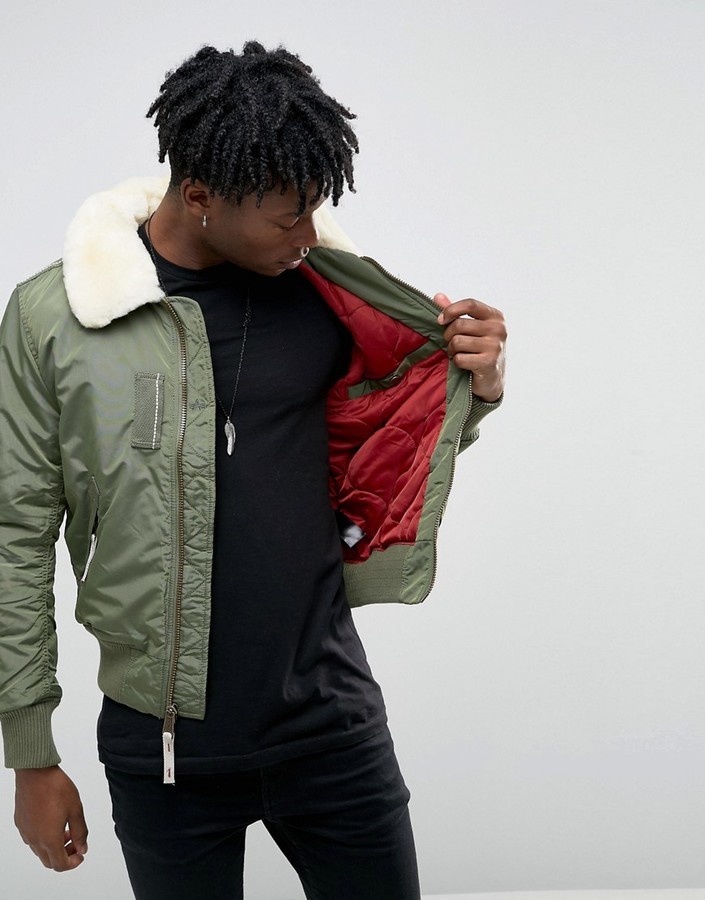 Alpha Industries Shearling Jacket Asos $259 Green, | Sage | Fit Collar Lookastic In Bomber Slim With