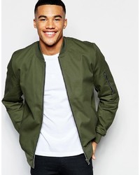 Asos Brand Bomber Jacket With Sleeve Zip In Khaki