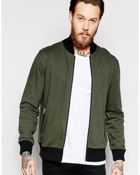 Asos Brand Jersey Bomber Jacket With Contrast Ribs In Khaki
