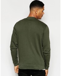 Asos Brand Jersey Bomber Jacket With Snaps In Khaki