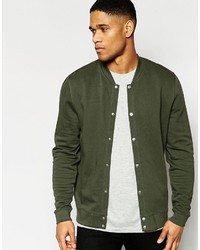 Asos Brand Jersey Bomber Jacket With Snaps In Khaki
