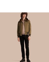 Burberry Cotton Bomber Jacket With Detachable Fur Lined Warmer