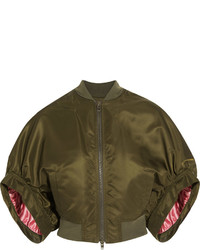 Givenchy Cropped Bomber Jacket In Army Green Satin Army Green