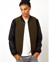 Diesel 55dsl Bomber Jacket With Contrast Sleeves Green