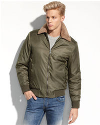 Buffalo David Bitton Jacket Faux Sherpa Collar Wind And Water Resistant Bomber