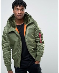 Alpha Industries Ma 1 Bomber Jacket With Hood In Regular Fit Sage Green