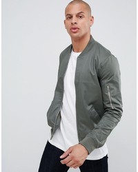 ASOS DESIGN Muscle Fit Bomber Jacket With Sleeve Zip In Khaki