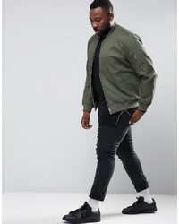 Asos Plus Cotton Bomber Jacket With Sleeve Zip In Khaki