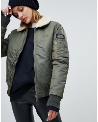 Schott Relaxed Flight Jacket With Faux Shearling Collar
