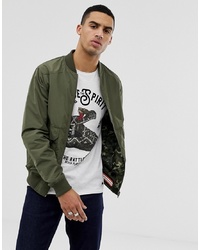 Solid Reversable Camo And Plain Bomber In Khaki