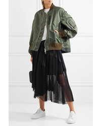 Sacai Ribbed Jersey Trimmed Shell Bomber Jacket Army Green