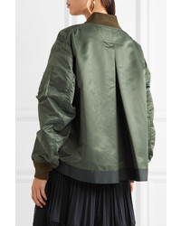 Sacai Ribbed Jersey Trimmed Shell Bomber Jacket Army Green