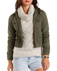 Charlotte Russe Zip Up Twill Bomber Jacket