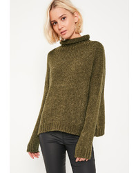 Missguided Khaki Cozy Funnel Neck Boucle Sweater