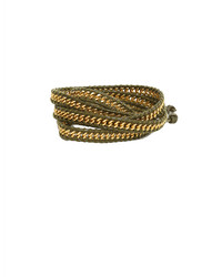 Chan Luu Gold Plated Chain And Olive Green Leather Wrap Bracelet