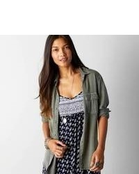 American Eagle Outfitters Olive Green Military Button Down Shirt