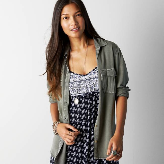 olive green button down dress