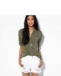 American Eagle Outfitters Olive Green Surplus Button Down Shirt Small