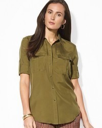 Lauren Ralph Lauren Silk Roll Sleeve Shirt